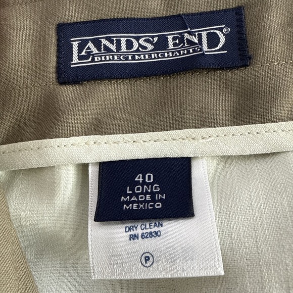 NWT Lands End Mens 40x34 Dark Khaki Wool Dress Pants Trousers Pleated Cuffed - Picture 6 of 8